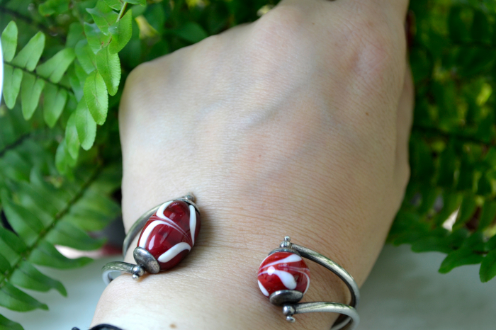 Bratara argint vintage model cuff elemente sticla Murano pictata manual atelier italia [2]