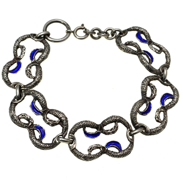Bratara argint vintage aspect texturat decorata email albastru regal design minimalist modernist atelier italian [1]