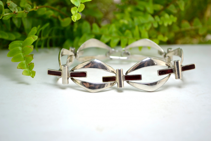 Bratara argint vintage email Red Dark lucrata stil mininimalist modernist semnata designer italian UnoAErre [4]