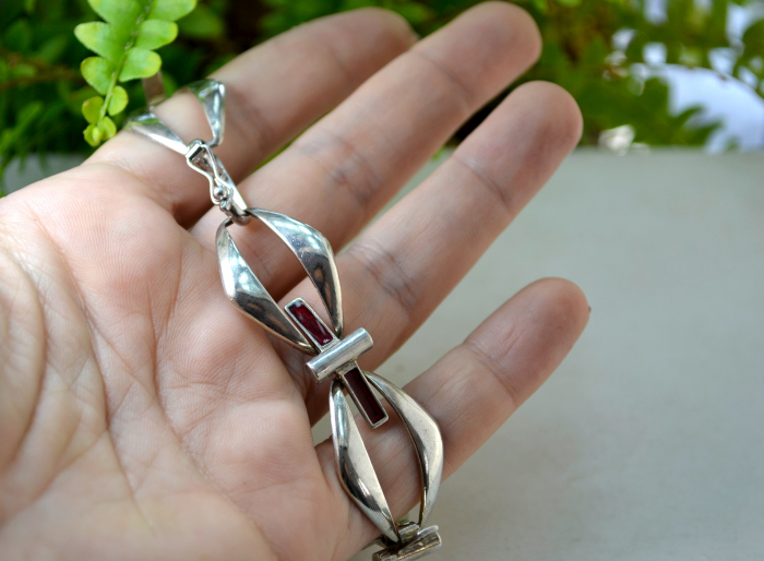 Bratara argint vintage email Red Dark lucrata stil mininimalist modernist semnata designer italian UnoAErre [2]