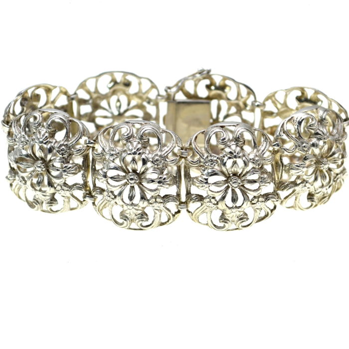 Bratara argint vintage model flori de hortensie jugendstil art nouveau atelier german [1]