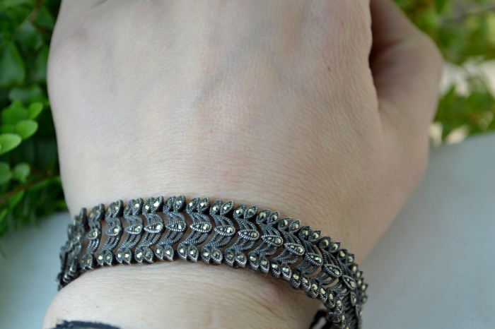 Bratara argint vintage marcasite design minimalist stil art deco [2]