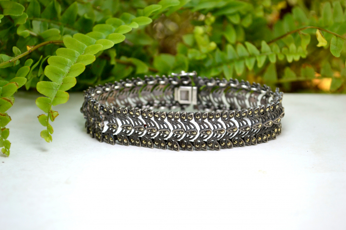 Bratara argint vintage marcasite design minimalist stil art deco [4]