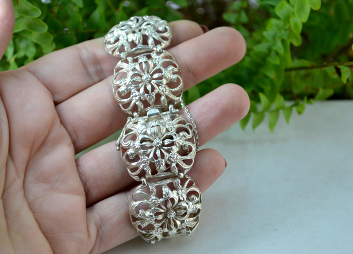 Bratara argint vintage model flori de hortensie jugendstil art nouveau atelier german [4]