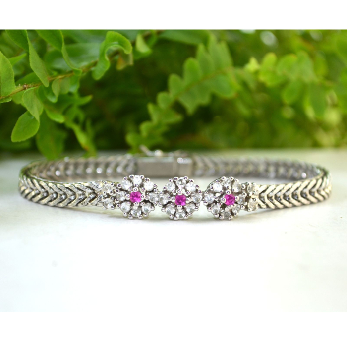 Bratara argint vintage, model Wheat, 3 Ruby CZ [4]