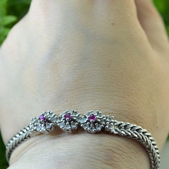 Bratara argint vintage, model Wheat, 3 Ruby CZ [3]