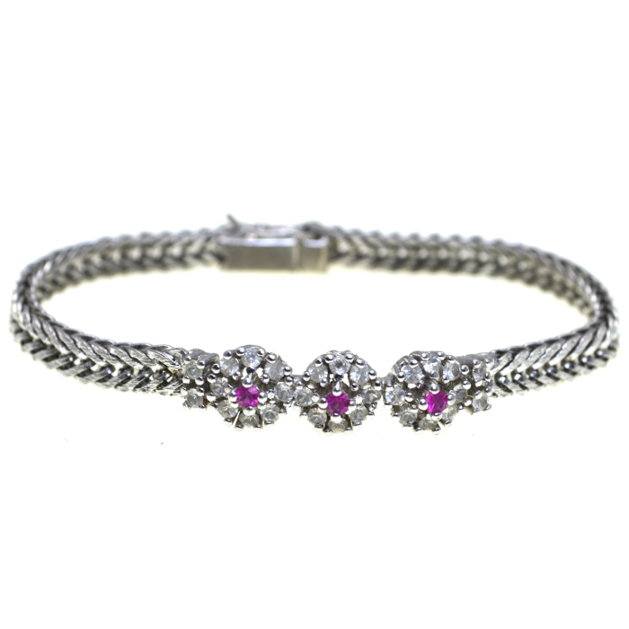 Bratara argint vintage, model Wheat, 3 Ruby CZ [1]