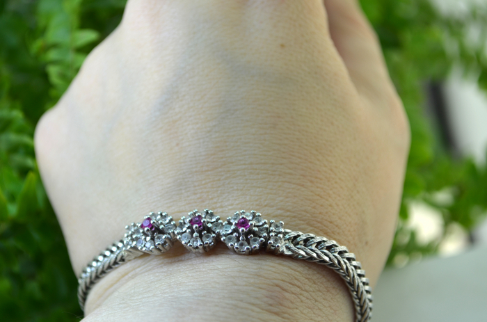 Bratara argint vintage, model Wheat, 3 Ruby CZ [3]