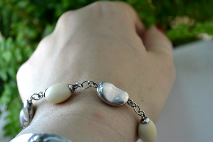 Bratara argint vintage decorata Ivory natural fildes design geometric modernist [3]