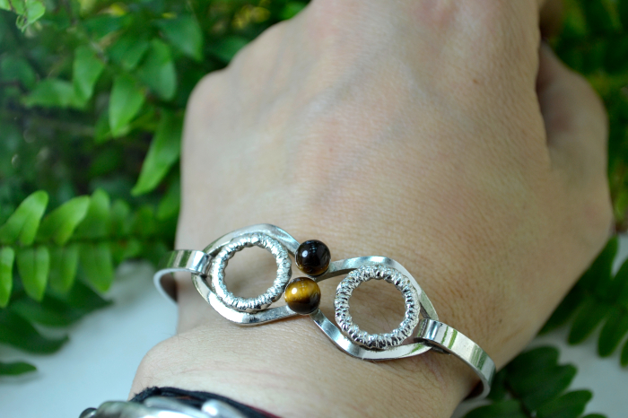 Bratara argint vintage, Ochi de tigru, semnata A Vintage Collection [3]