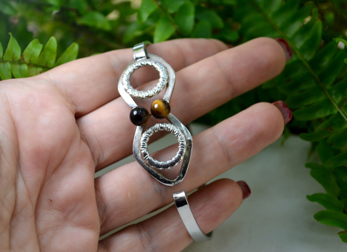 Bratara argint vintage, Ochi de tigru, semnata A Vintage Collection [2]