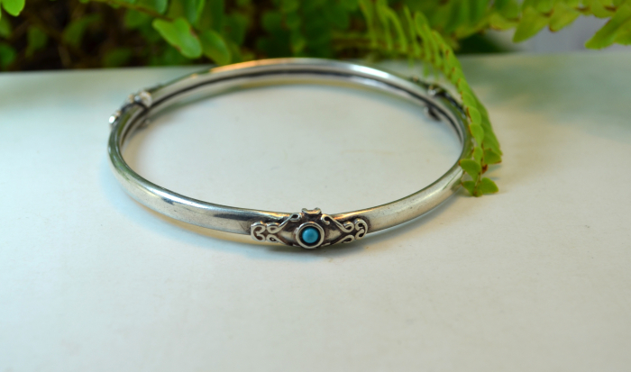 Bratara argint vintage pentru antebrat model etnic Bangle turcoaze perioada coloniala india [2]