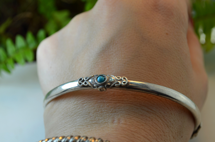 Bratara argint vintage pentru antebrat model etnic Bangle turcoaze perioada coloniala india [3]