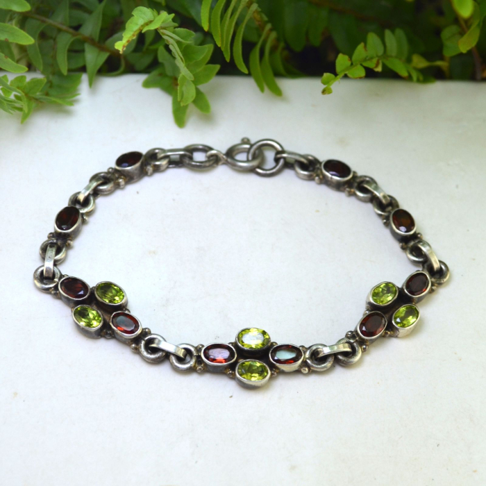 Bratara argint vintage, peridot si granate naturale [4]