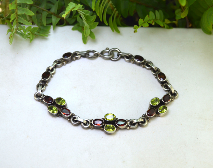 Bratara argint vintage, peridot si granate naturale [4]