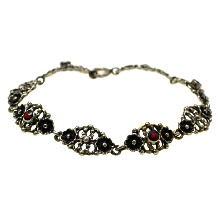 Bratara argint vintage Red Crystal Garnet neo baroque elemente [1]