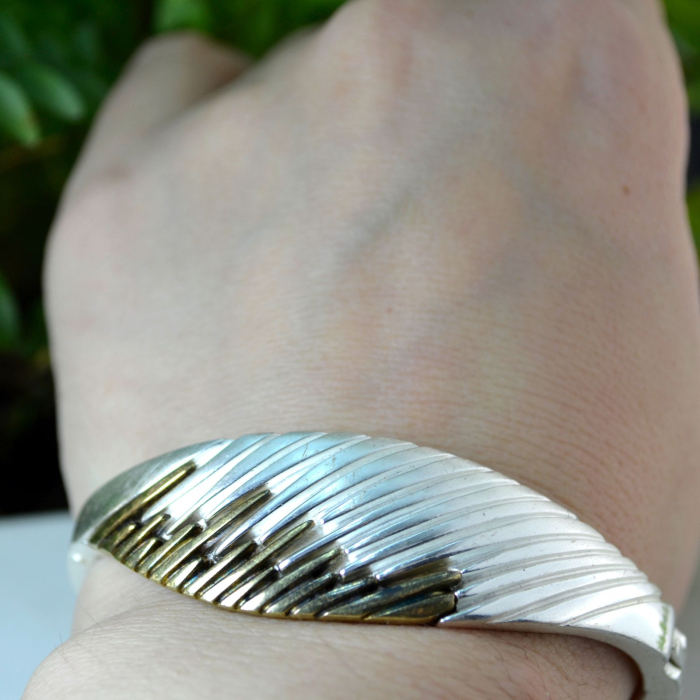 Bratara argint vintage stil modernist textura satinata Matte Finish bronz designer Günthner colectia Charisma [3]