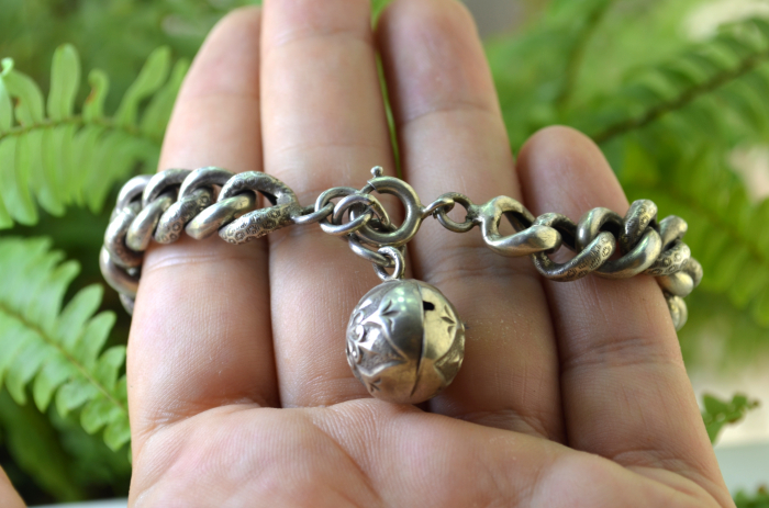 Bratara argint victoriana Chainmaille, charm norocos [2]