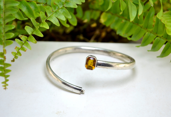 Bratara argint interbelica antica veche Art Deco Bohemian Cognac Crystal design geometric minimalist [4]