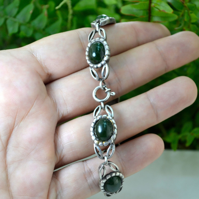 Bratara din argint vintage Calcedonie verde design modernist [3]