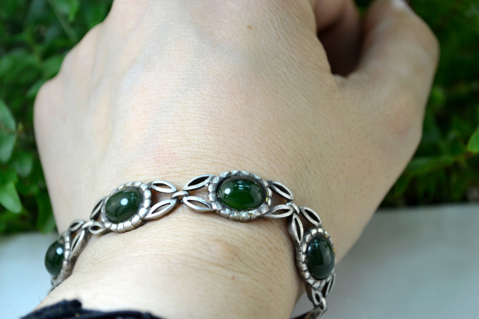 Bratara din argint vintage Calcedonie verde design modernist [2]