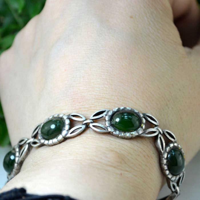 Bratara din argint vintage Calcedonie verde design modernist [2]
