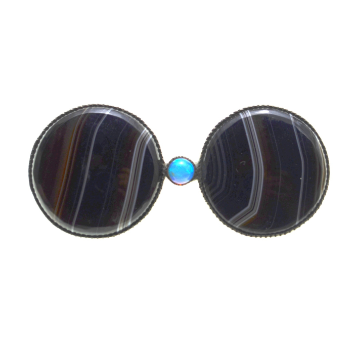 Brosa antica argint, Black Sardonix si opal [1]