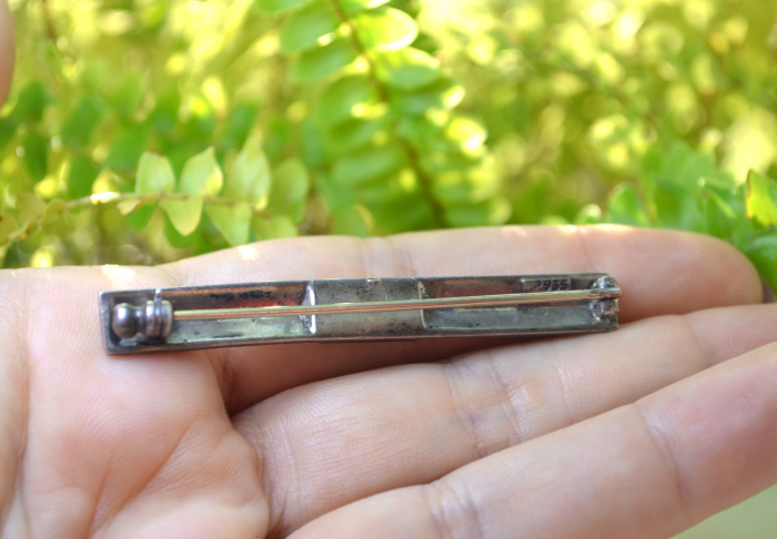 Brosa argint antica, Art Deco, amazonit si marcasite [3]