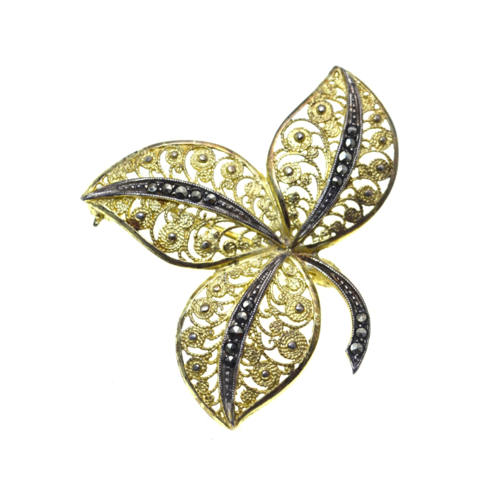 Brosa argint aurit filigran, model "Frunza" [1]