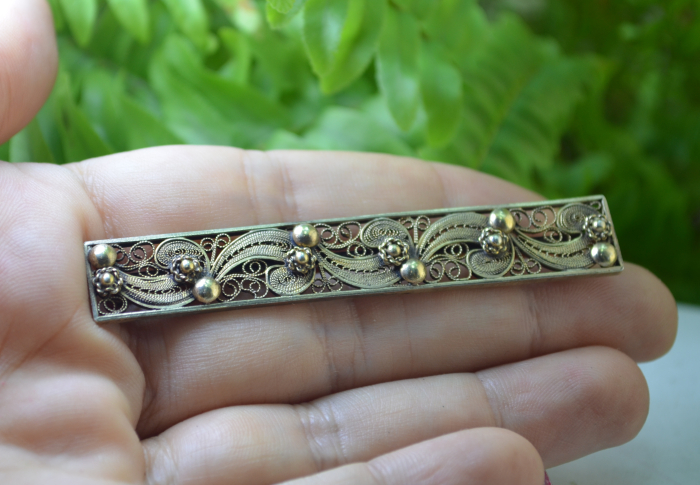 Brosa argint aurit filigran vintage [2]