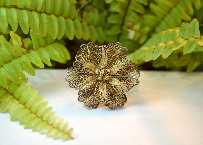 Brosa argint aurit vermeil model floare filigran atelier italian [2]