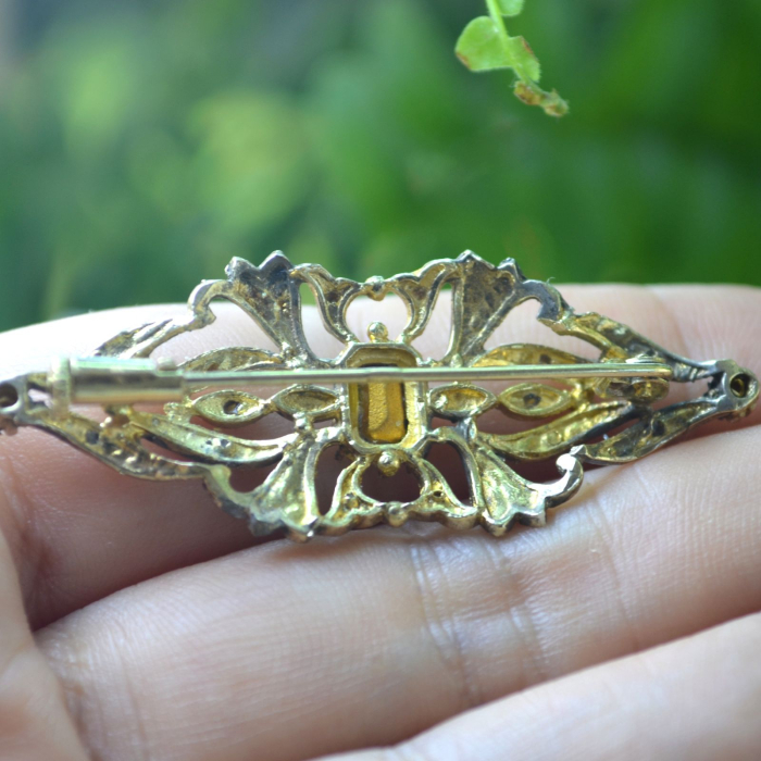 Brosa argint aurit Victorian Revival, Green Crystal A Vintage Collection [3]