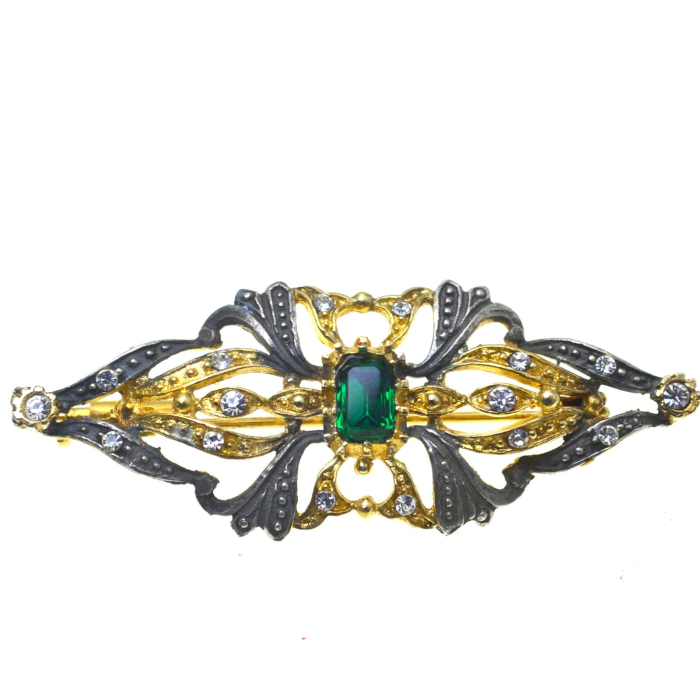 Brosa argint aurit Victorian Revival, Green Crystal A Vintage Collection [1]