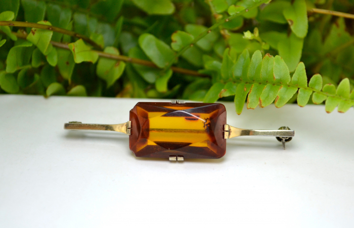 Brosa argint aurita Mid-Century Cognac Bohemian Crystal design art deco [4]