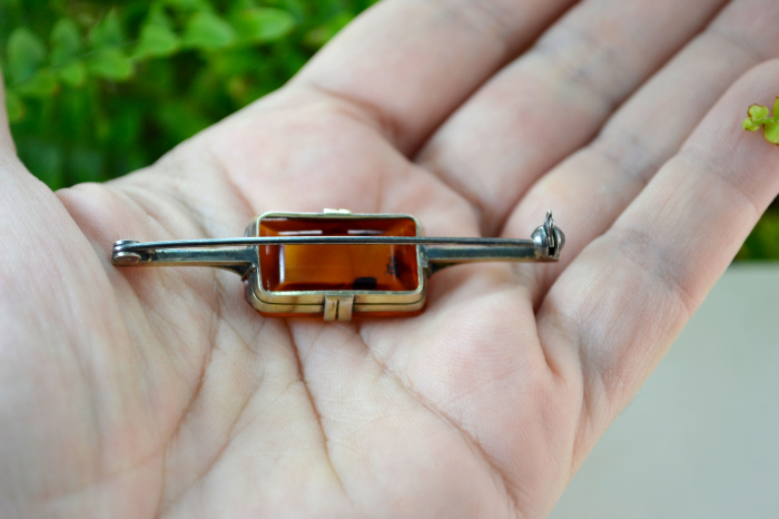 Brosa argint aurita Mid-Century Cognac Bohemian Crystal design art deco [3]