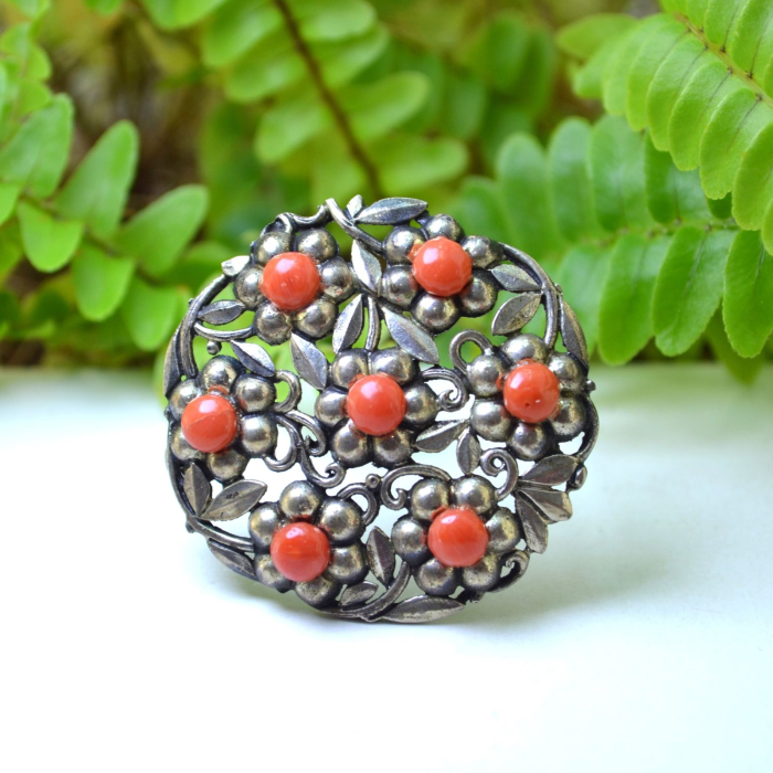 Brosa argint coral Jugendstil austriac A Vintage Collection [4]