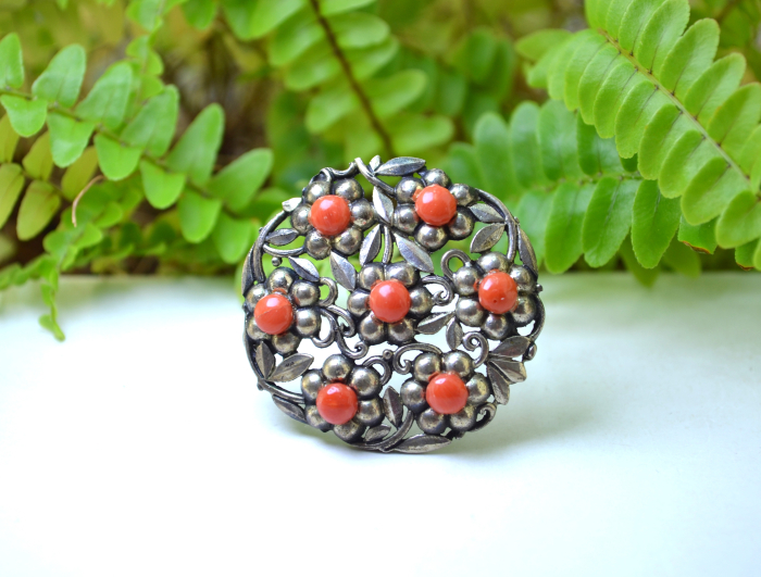 Brosa argint coral Jugendstil austriac A Vintage Collection [4]