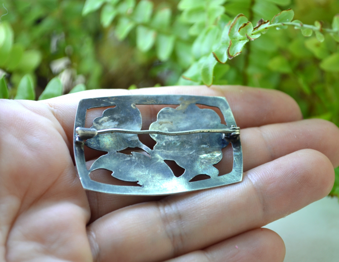 Brosa argint interbelica, design floral Art Nouveau [3]