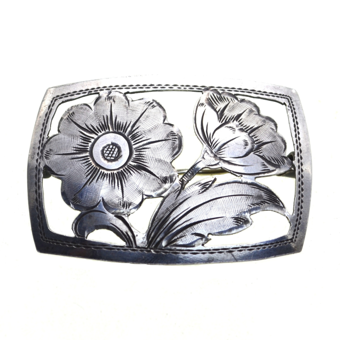 Brosa argint interbelica, design floral Art Nouveau [1]