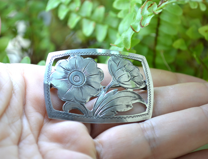 Brosa argint interbelica, design floral Art Nouveau [2]