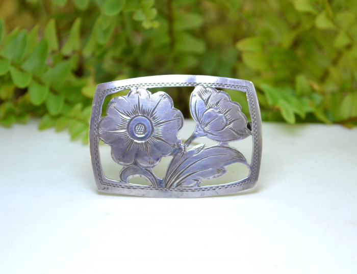 Brosa argint interbelica, design floral Art Nouveau [4]