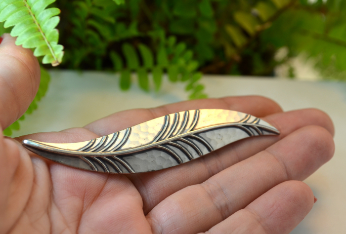 Brosa argint interbelica design clasic Leaf martelare ciocanire semnata WMF Ikora [2]