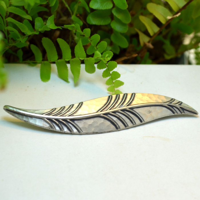 Brosa argint interbelica design clasic Leaf martelare ciocanire semnata WMF Ikora [4]