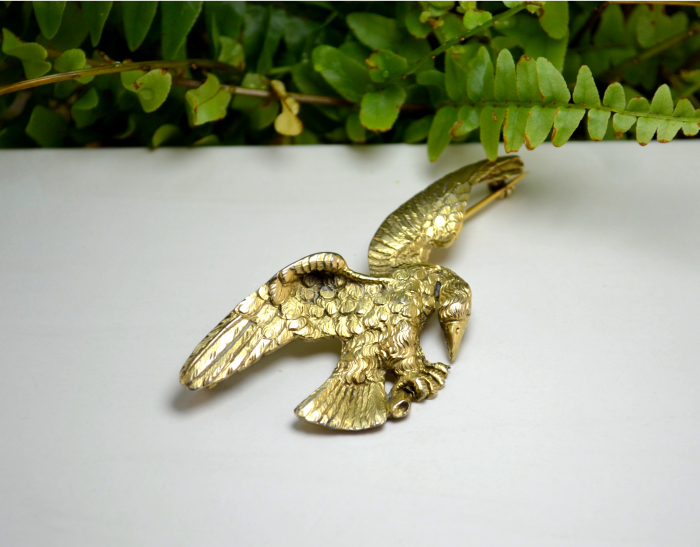 Brosa argint masiv aurit vintage vermeil model Eagle Vultur [4]