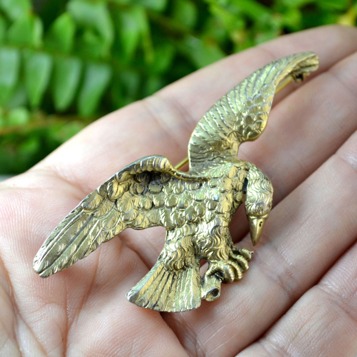 Brosa argint masiv aurit vintage vermeil model Eagle Vultur [2]