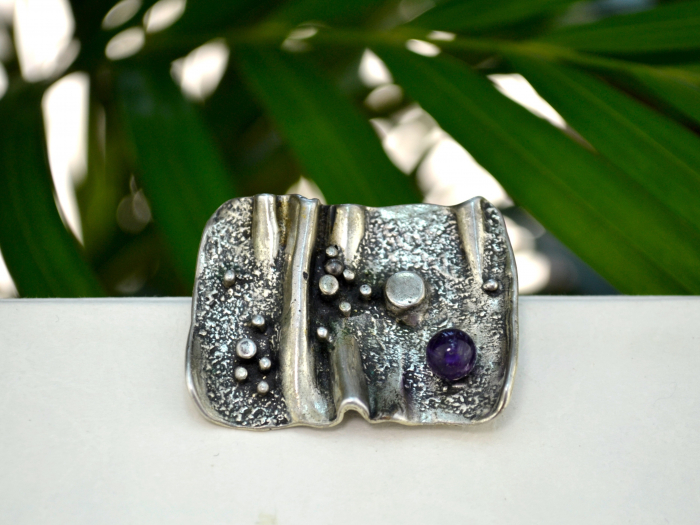 Brosa argint masiv Mid-Century, ametist [4]