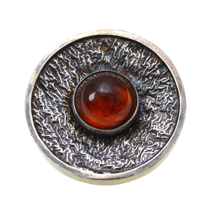 Brosa argint masiv Mid-Century chihlimbar Marea Baltica design modernist stil brutalist [1]