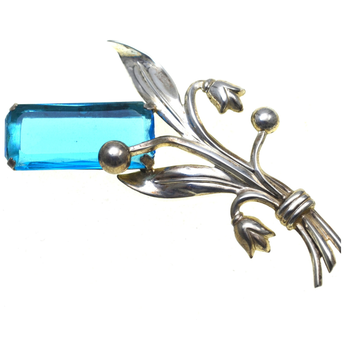 Brosa argint Mid-Century, Bohemian Bleu Crystal [1]