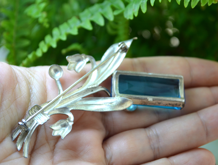 Brosa argint Mid-Century, Bohemian Bleu Crystal [3]