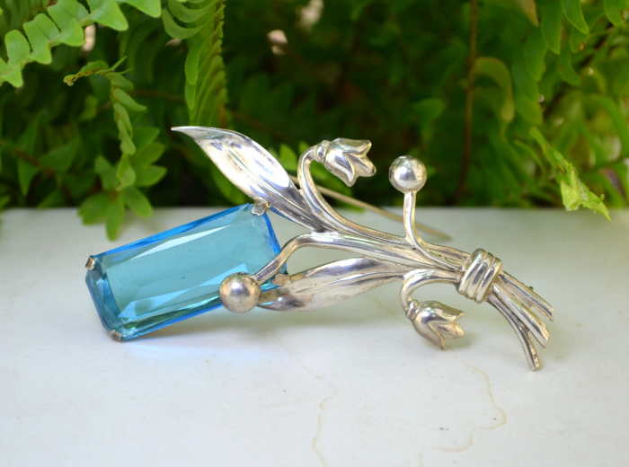 Brosa argint Mid-Century, Bohemian Bleu Crystal [4]